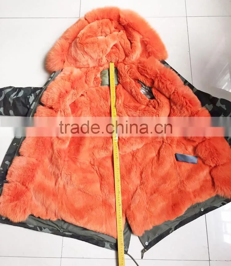 CX-G-P-03B Fashionable Women Winter Real Rex Rabbit Fur Lined 2016 New Latest Ladies Fox Fur Hooded Wholesale Parka Jacket