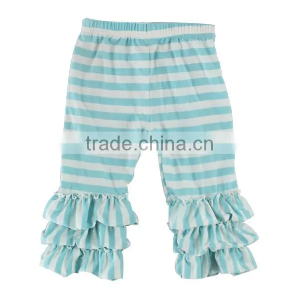 2017 childrens boutique clothing stripe kids capri girl triple ruffle pants