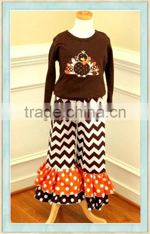 Thanksgiving outfit for thanksgiving chevron ruffle pant set turkey shirt chevron ruffle pants double ruffle pants brown toddler