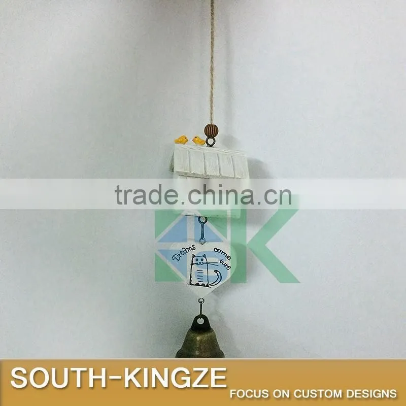 White Wood House Cat Plate Brass Stainless Ringing Bell