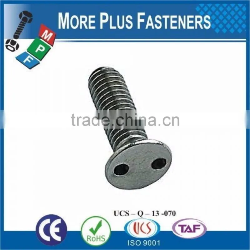 Made in Taiwan Countersunk Head Flat Head Stainless Steel Countersunk Head 2 Holes Snake Eye Security Screw