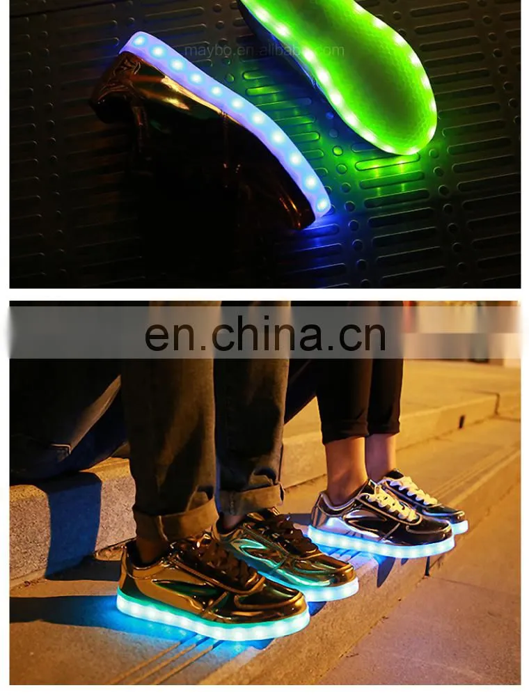 wholesale shining mirror finish PU leather street dance night club LED shoes