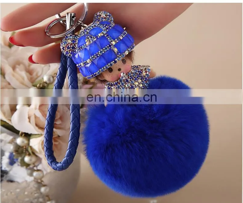 Fashion Cute Fur Accessory Real Rabbit Fur Monchhichi Keychain