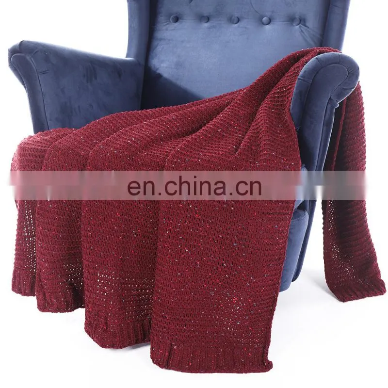 Hot Selling Knit Throw Red Blanket Home Decorative Chenille Blanket 50 x 60 Inch