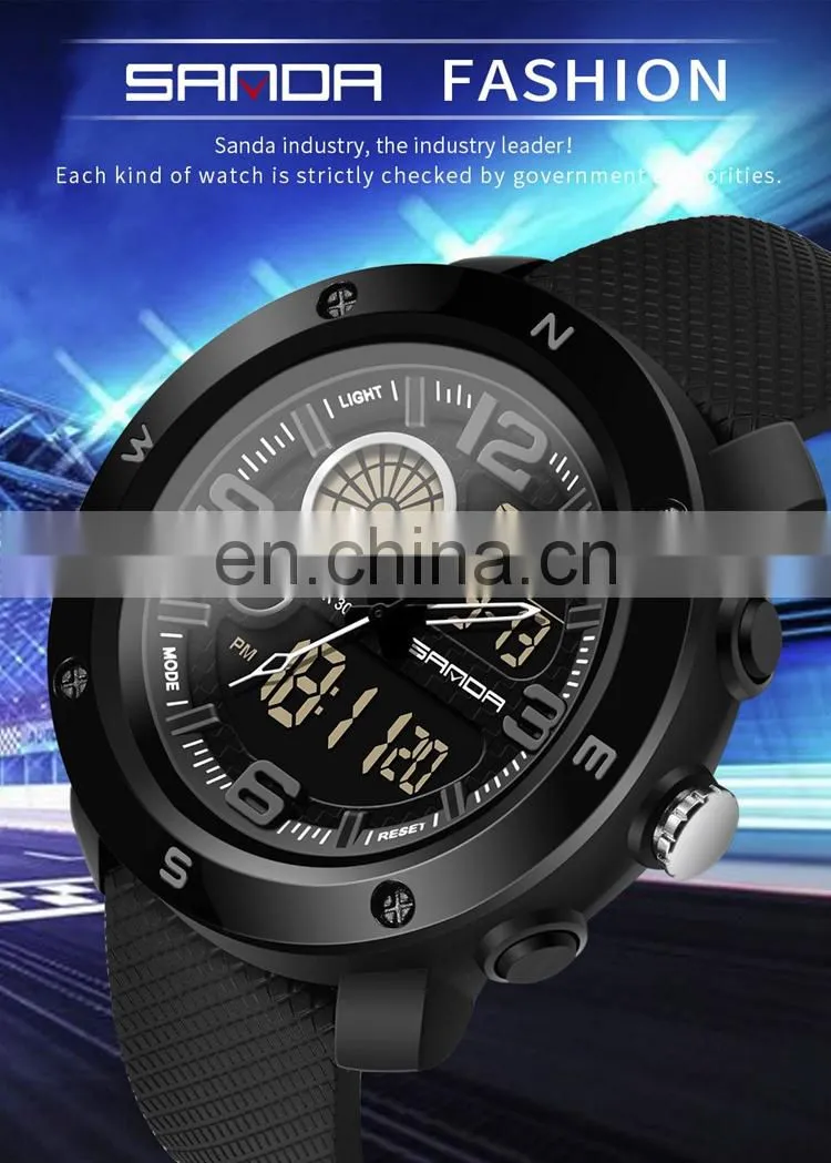 SANDA 762 New Model Men Wristwatch Branded Digital Analog Week Day Showed Silicone Current Watch