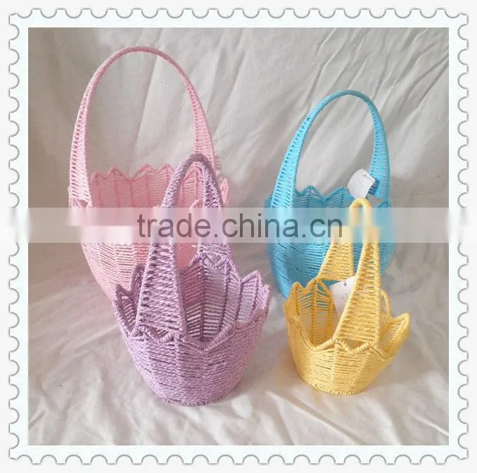 set/3 decorative egg-shape Easter paper rope basket weaving with handle