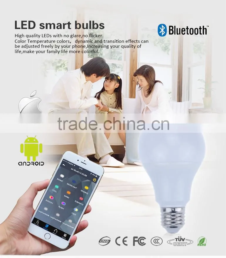 2015 new dimminble color changable rechargeable bluetooth led bulb for smart home with APP