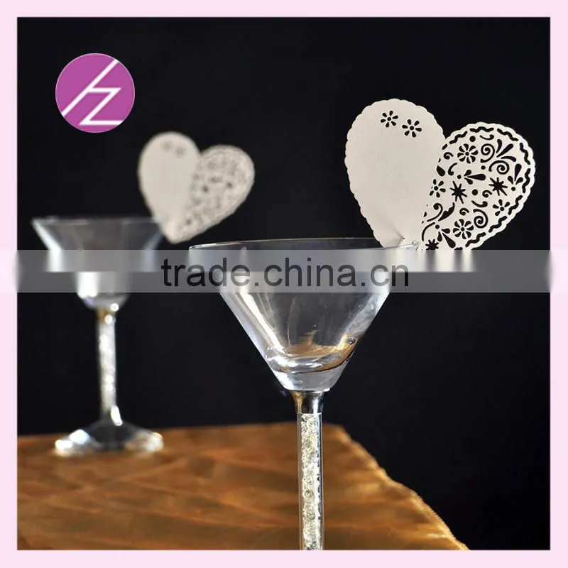 Paper craft wine glass place card for christmas Cheap escort place card on wine glass hear shape design JK-80
