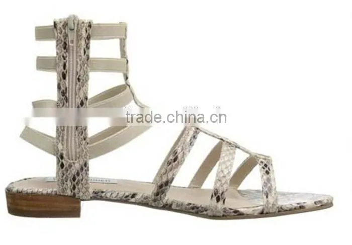 Wholesale Leather Shoes Ankle Sandal Boot Snake Print Cut Out Flat Sandal