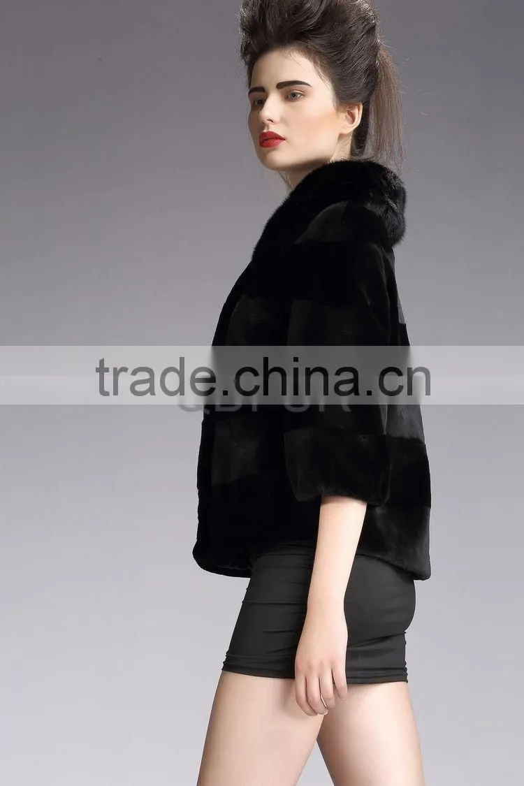 QD29219 New Design Top Rabbit Fur Jacket With Mink Fur Collar