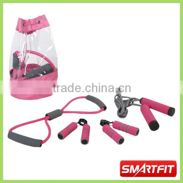 lovely pink color training set with portable pvc bag body strength training set for indoor using