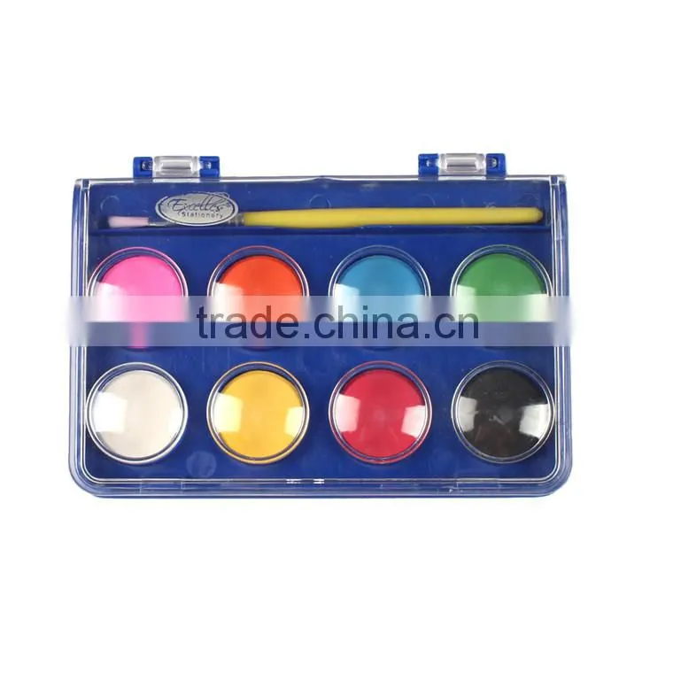 China Hot Selling High Quality 12Colors Dry Water color Paint Set For Kids With Brush