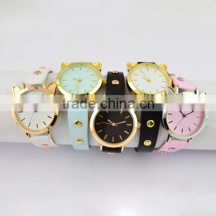 2015 cute cat shape quartz watch for teenage Pretty little lady watches