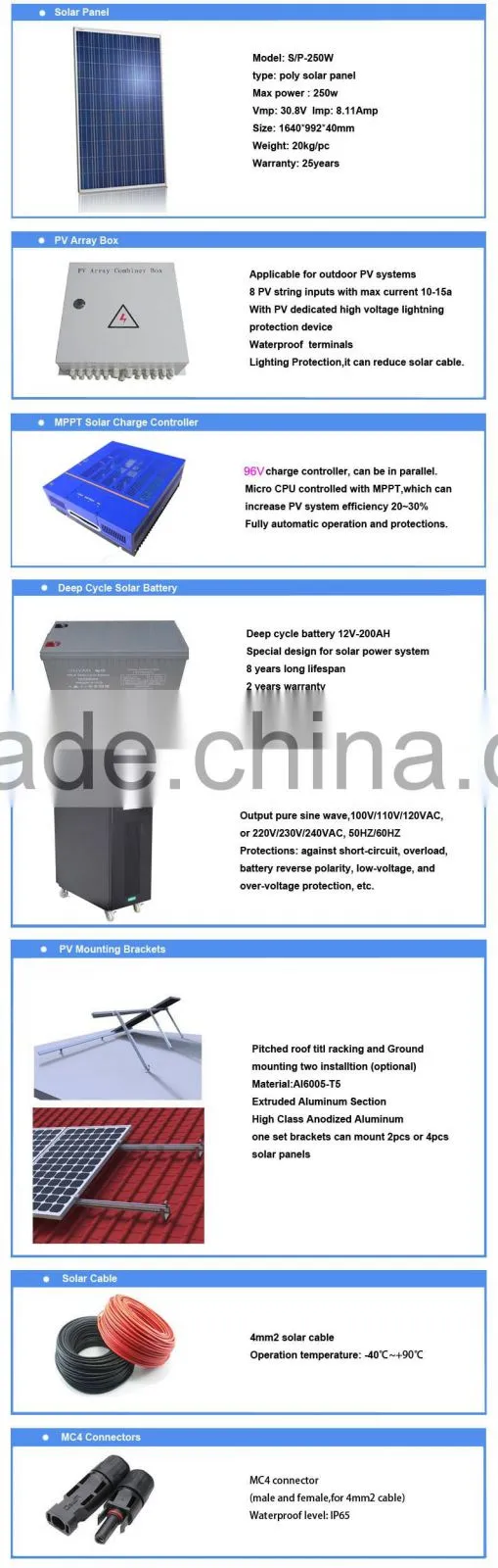 High efficiency and Good Quality 10KW 96V Solar Power off grid Systems For Home Use