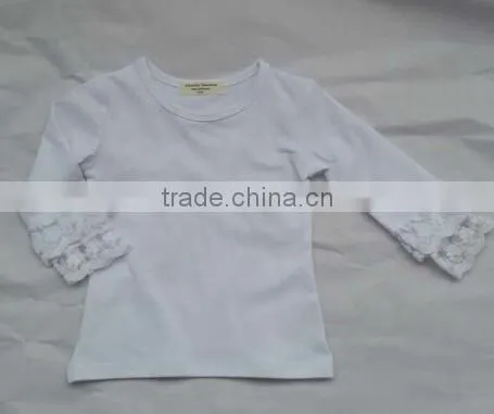 New organic 95% Cotton 5% Spandex best selling Blank white ruffles kids t shirt wholesale