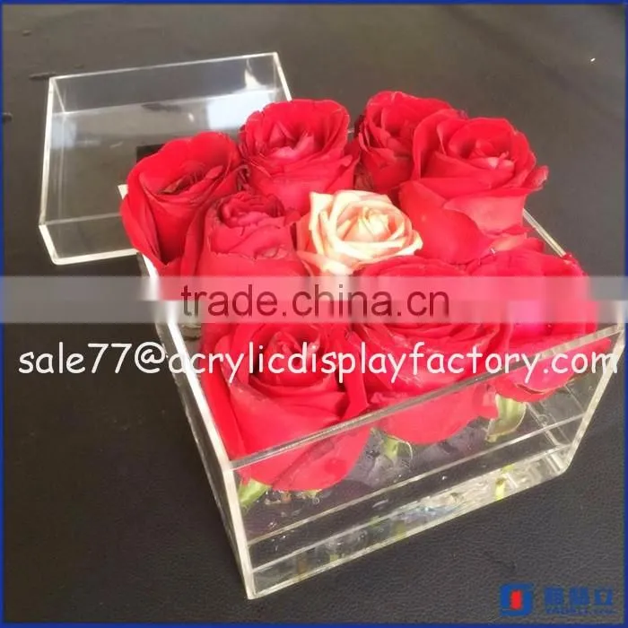 Hot selling custom rose boxes, round acrylic flower box rose display storage round box