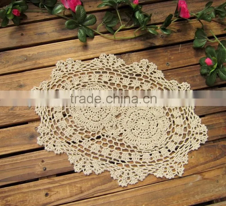 Hand crochet flower cotton knitted doilies,retro props decorative table mat white beige