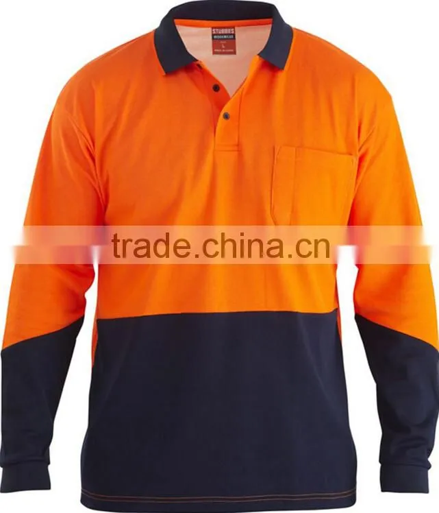 Long Sleeves Polo With high visibility Reflective tapes Contrast Color