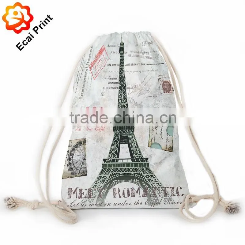2016 fashion customize heat transfer printed cinch travel bag