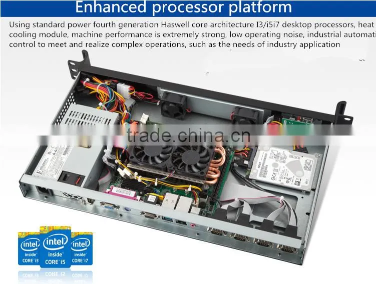 1U 19 inch standard industrial embedded chassis with Intel qual core i7-4790T 2.5G 2G/32G SSD,250 watts turbine cooling