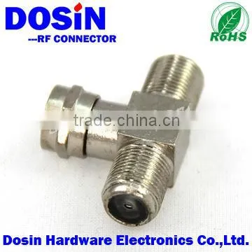 F connector one plug to two jack coaxial adapter
