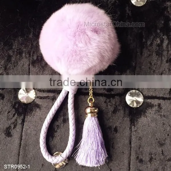 8cm Real Rex Rabbit Fur Ball PomPom Tassel Keychain Decorative Handbag Rings
