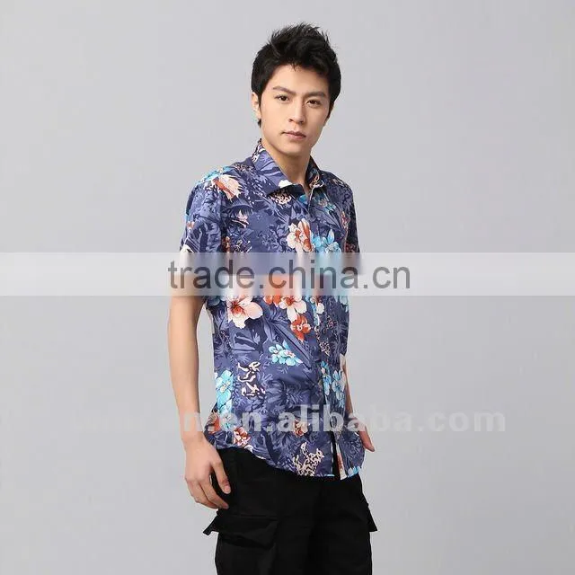 Hawaiian latest brand design Italian style 100% cotton slim fit casual trendy fashion short sleeve men printing shirt