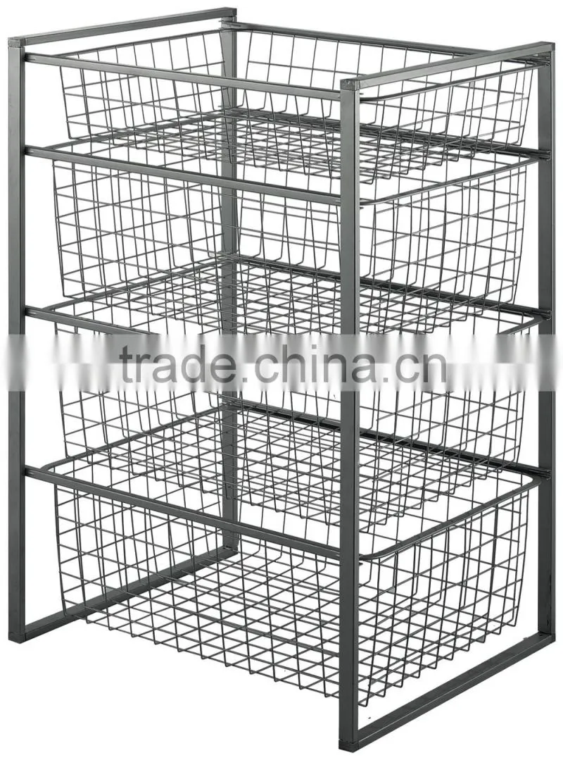 High Quality 4 Tier Floor Standing Storage Basket Stand Rack