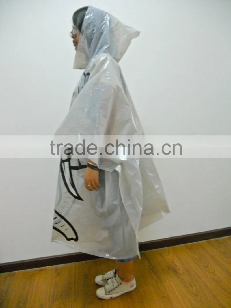 disposable PE rainwear poncho with logo printting