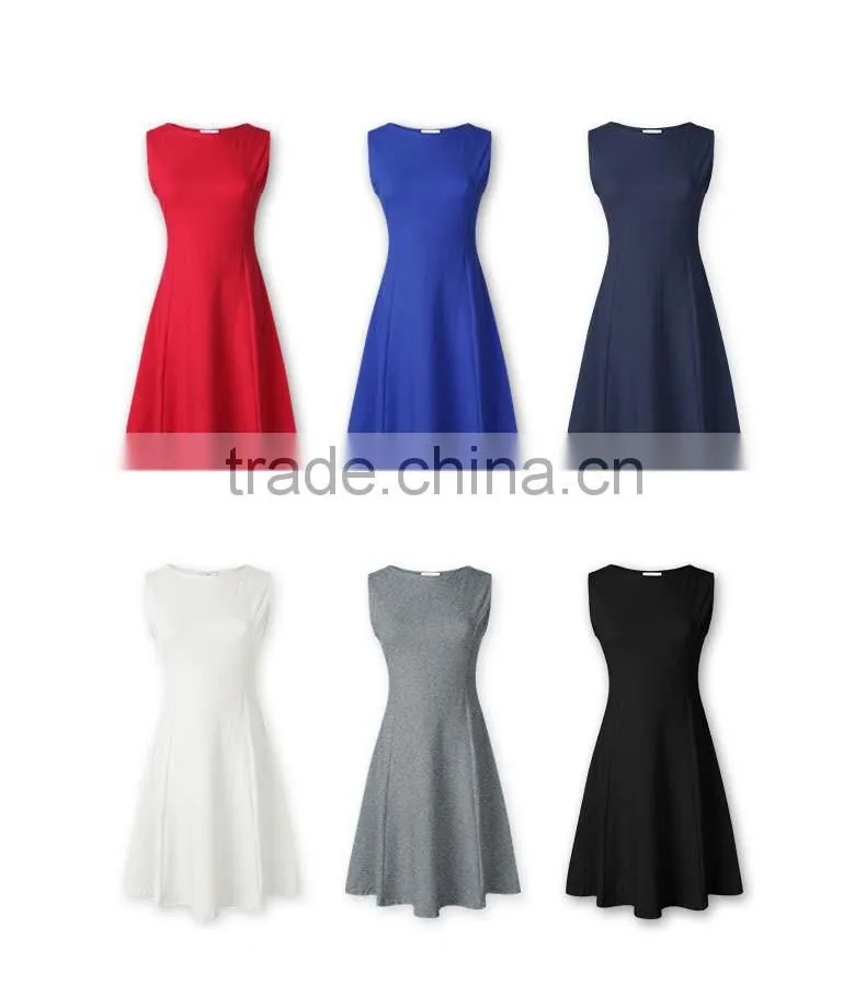 The new literary version round collar elegant sleeveless dress skirt