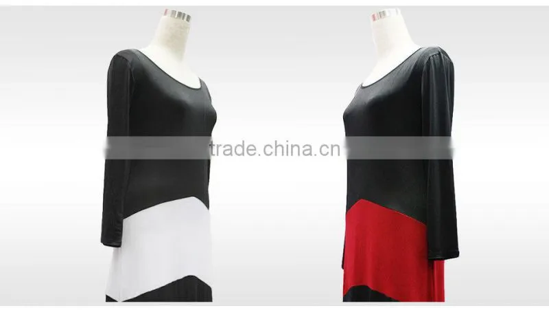 Fashion sey color long sleeve stripe geometry rules section tows dress