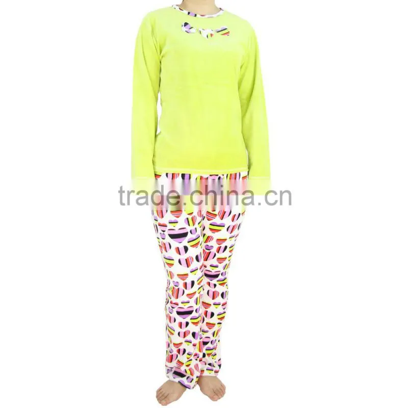 Kevince velour pyjama set pant green reactive print knitting woman MOQ 1000sets OEM factory directly
