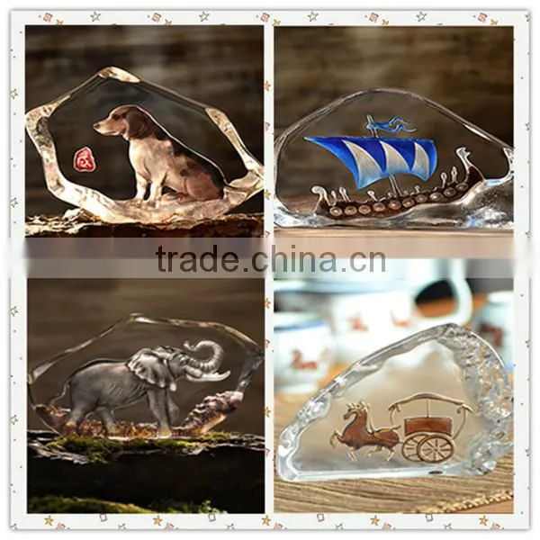 Unique design iceberg shape crystal clock,glass clock with black base