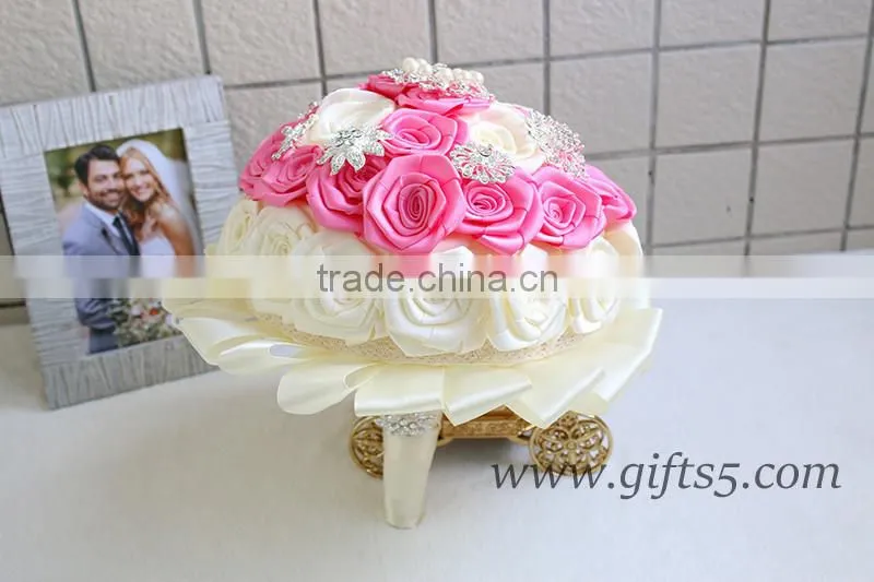Handmade Lovely pink white rose bride bouquet