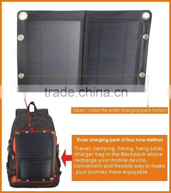Solar power bag with 6W flexible solar panel, directly charge the sunlight
