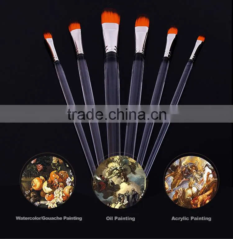 High Quality 6Pcs Watercolor Gouache Painting Brushes For Kid Acrylic Handle Nylon Hair Artist Paint Acrylic Brushes For Drawing