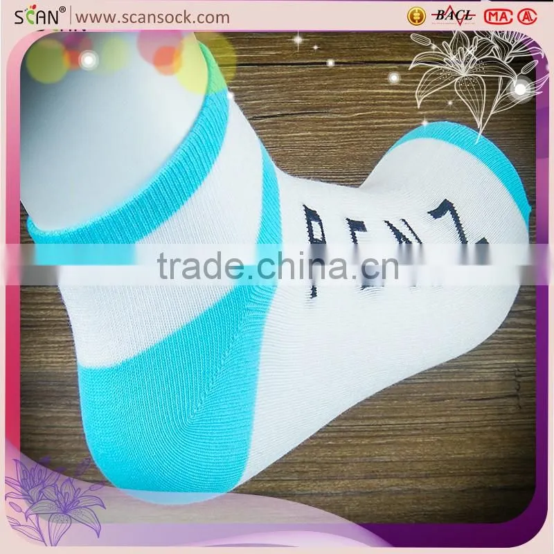 hot seller cartoon cotton blue/white socks tight ankle with letter"PENZ" for teenage