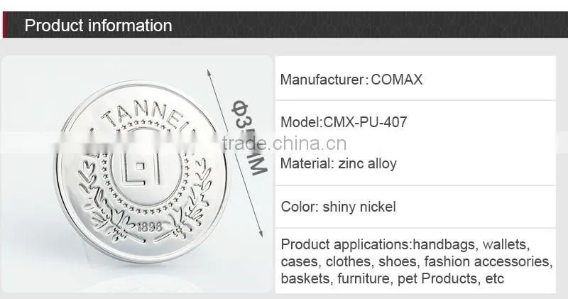 Nickle round custom metal engraved tag for purse and handbag
