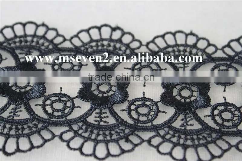New Arrival scallop lace trim 100% polyester in black circles pattern with flowers lace for wholesale