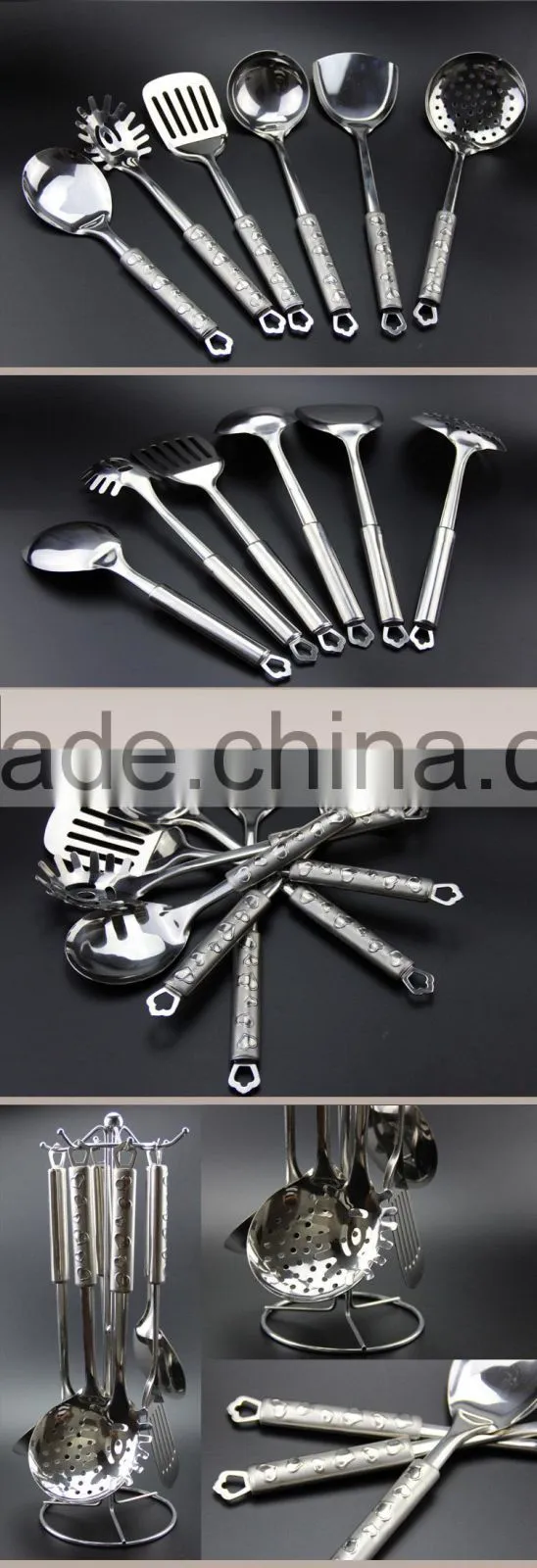 Modern stainless steel kitchen utensils set/ cook hot sell stainless Love handle kitchen ware 7pcs kitchenware set S01
