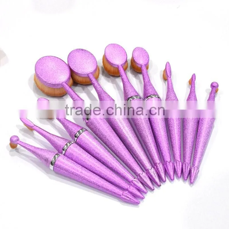 10pcs pink oval multi-purpose full usage use makeup brush ruber handle toothbrush set