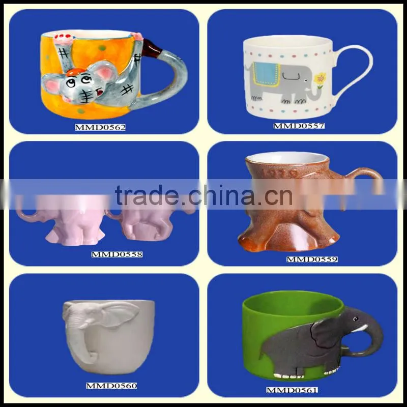 Elaborate elephant design white ceramic cup
