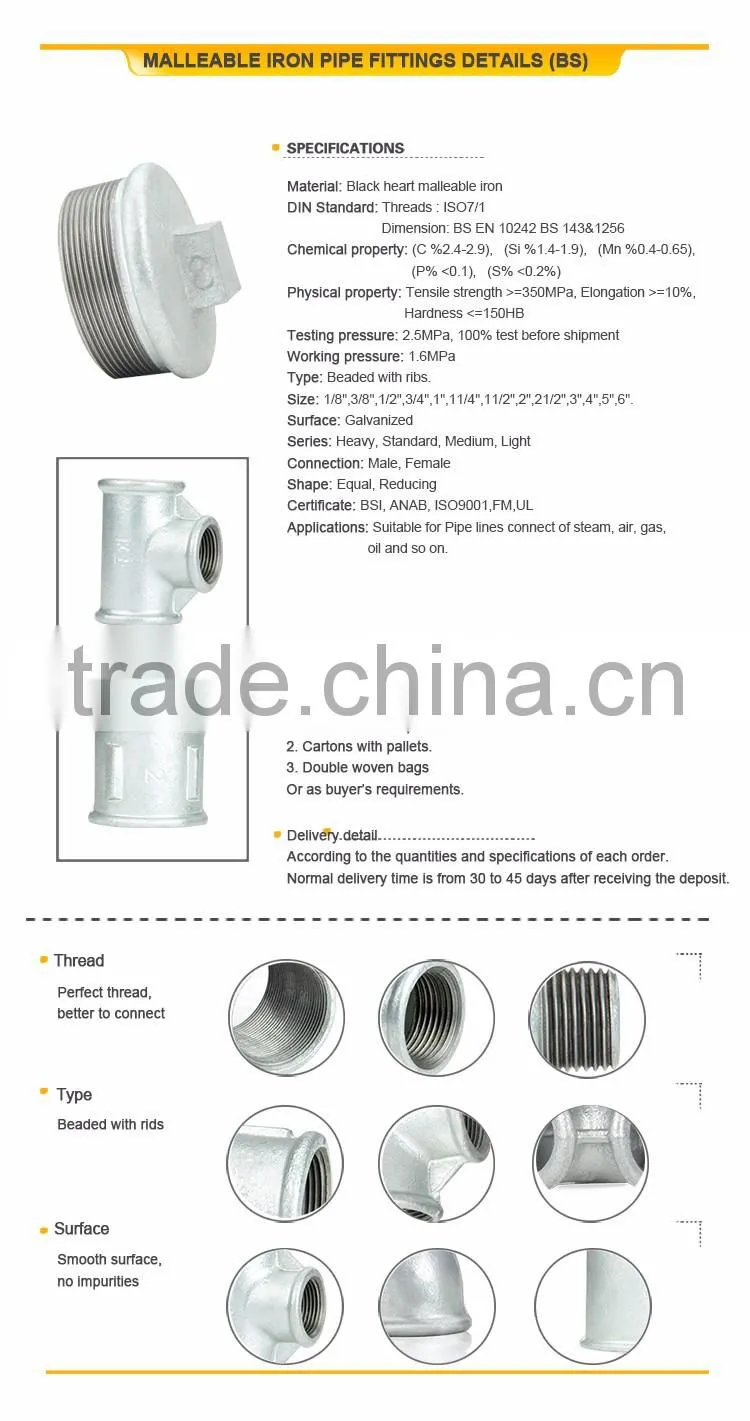 Quality Controlling Strictly Male Connection NPT Standard Cast Iron Pipe Fittings round Plug