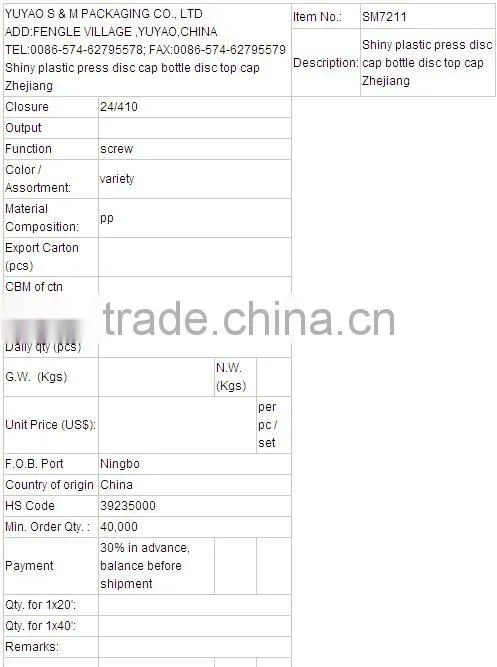 SM7211 2015 Pharmaceutical Cosmetic Lotion Liquid Bottle Container Closure Press plastic flip top cap