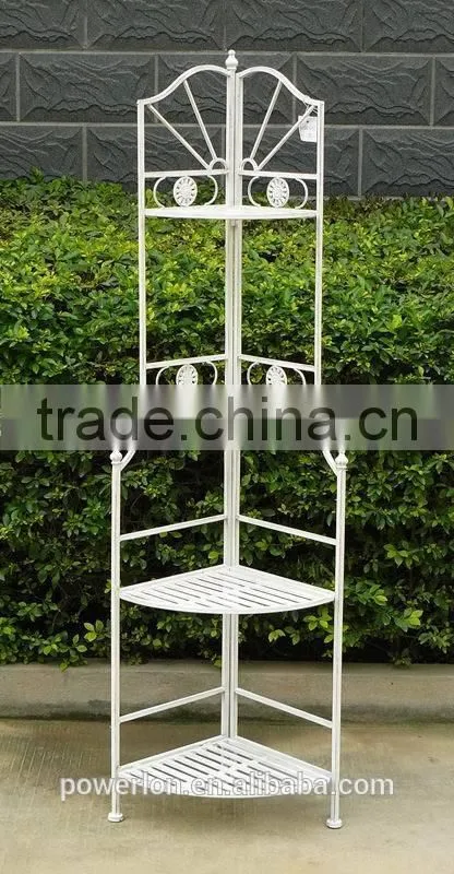 4-tiers Metal Corner Planter Shelf Durable Antique White