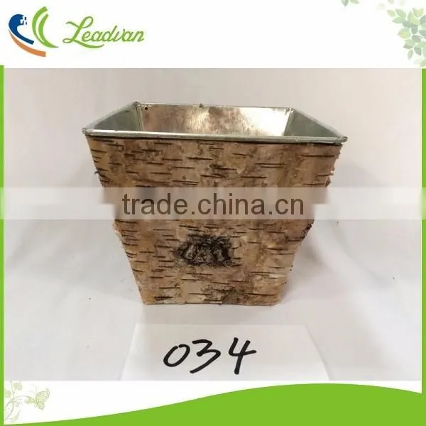Decorative indoor original tin flower pots with bark holder for decor