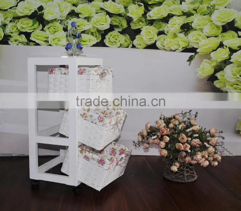 Small beautiful unfinished wooden cabinet with basket drawer