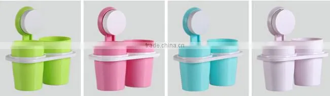 Sucker Hanging Plastic Two Cup Toothbrush Holder