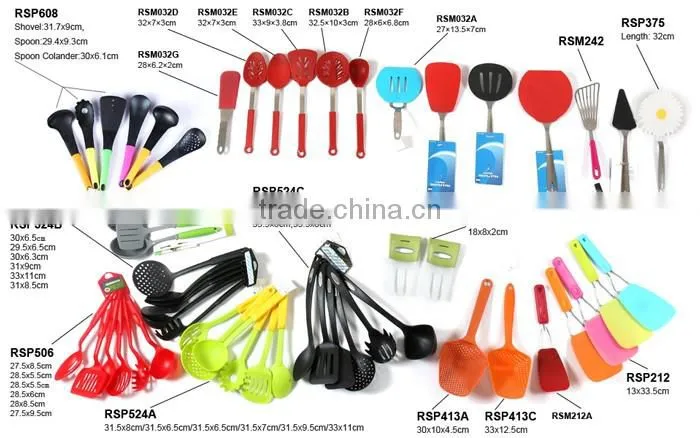 NBRSC High quality set of 6 pieces colorful nylon kitchen utensils set Ladle Slotted Strainer Spatula Spoon solid