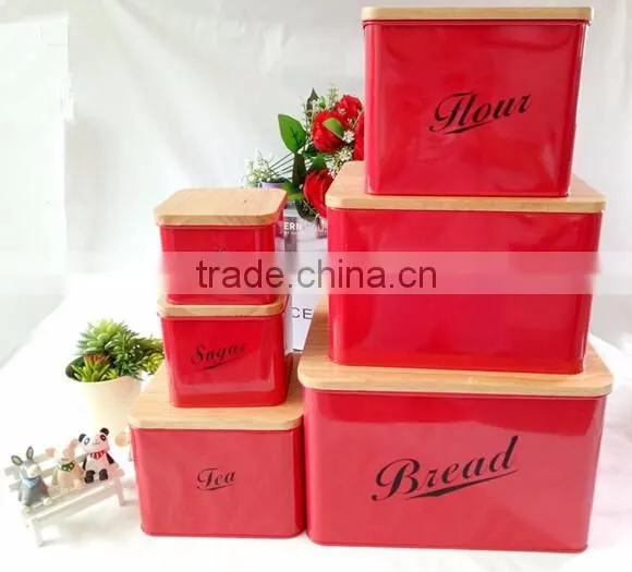 Metal Kitchen Storage Box, Tea Sugar Coffee Canister with Bamboo Lid